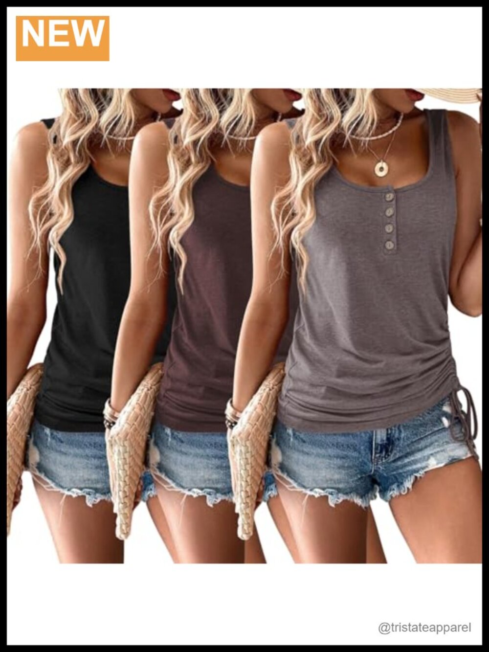 3 Pack Women Tank Tops Cotton Blend Sleeveless Button Henley Shirts Loose
